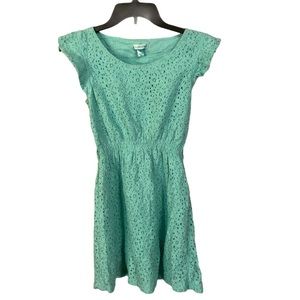 Girls Aqua Floral Knit Short Sleeve Dress